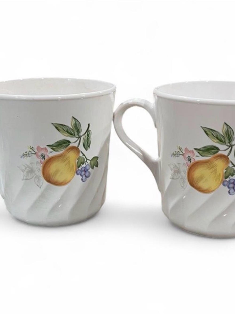 White Ceramic Pear & Apple Print Mugs - Set of 2